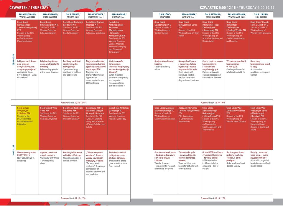 the PCS Working Group on Cardiovascular Pharmacotherapy Sesja Sekcji Echokardiografii PTK Session of the PCS Working Group on Echocardiography Sesja Sekcji Kardiologii Sportowej PTK Session of the