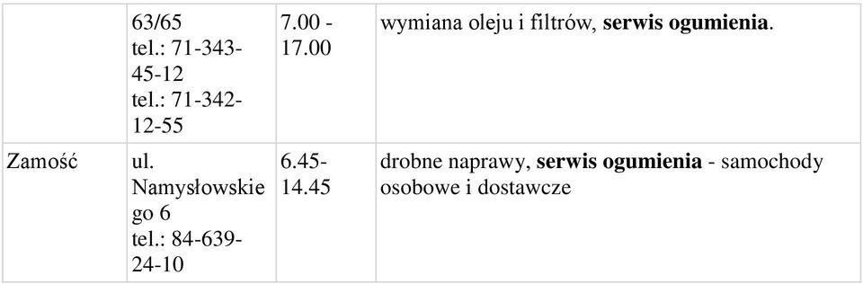 Namysłowskie go 6 tel.: 84-639- 24-10 6.45-14.