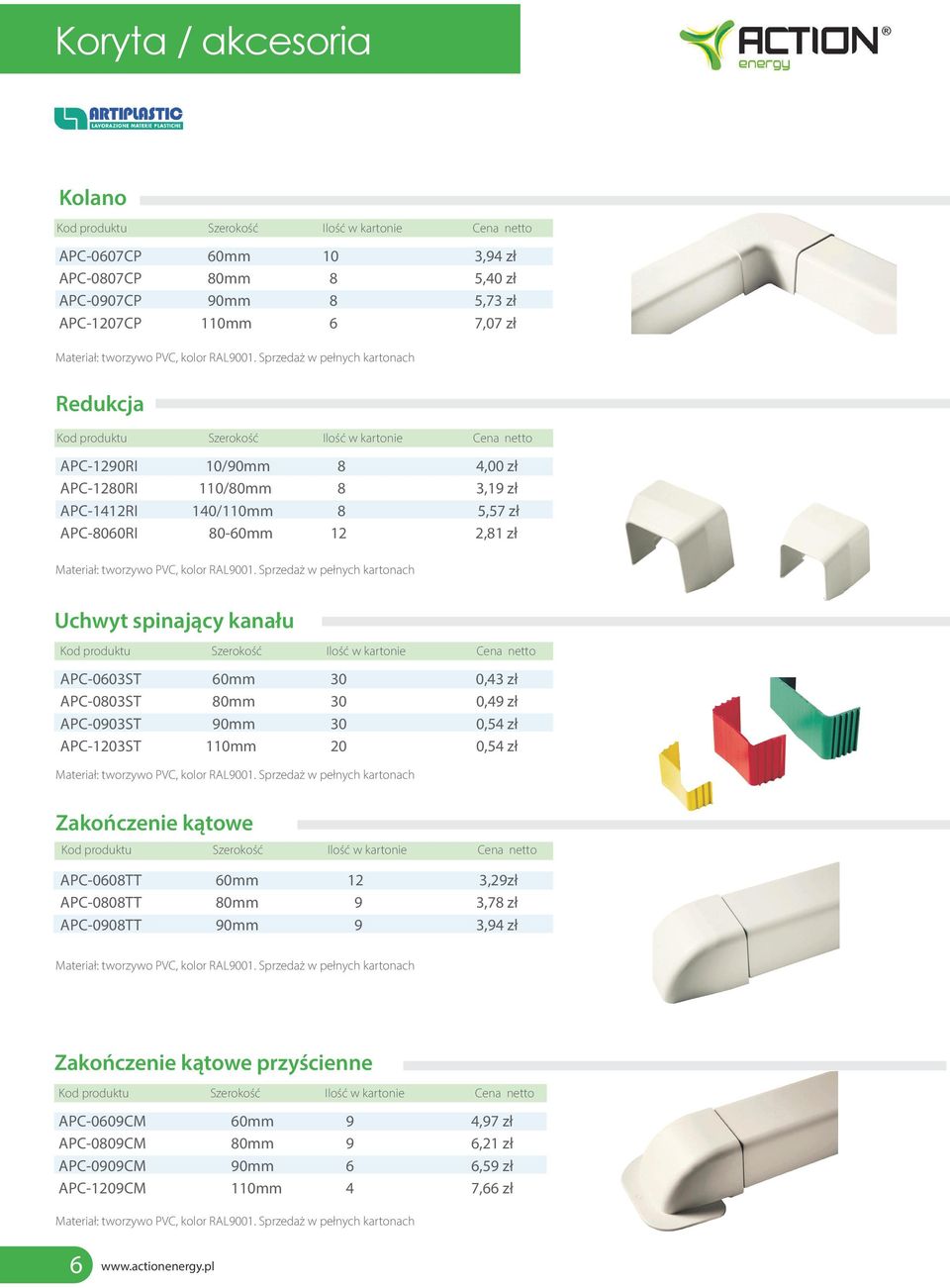 zł APC-0803ST 80mm 30 0,49 zł APC-0903ST 90mm 30 0,54 zł APC-1203ST 110mm 20 0,54 zł Zakończenie kątowe APC-0608TT 60mm 12 3,29zł APC-0808TT 80mm 9 3,78 zł