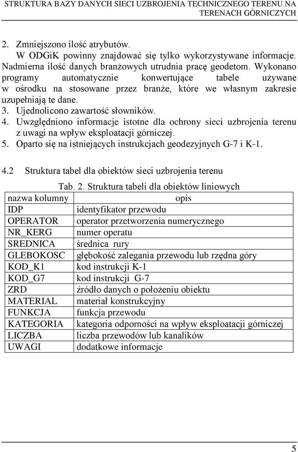 Wykonano programy automatycznie konwertujące tabele używane w ośrodku na stosowane przez branże, które we własnym zakresie uzupełniają te dane. 3. Ujednolicono zawartość słowników. 4.