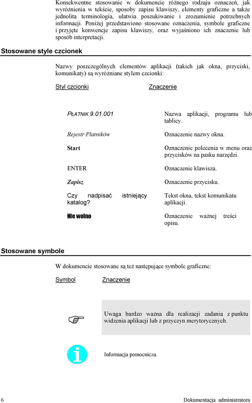 PoniDej przedstawiono stosowane oznaczenia, symbole graficzne i przyjcte konwencje zapisu klawiszy, oraz wyja niono ich znaczenie lub sposób interpretacji.