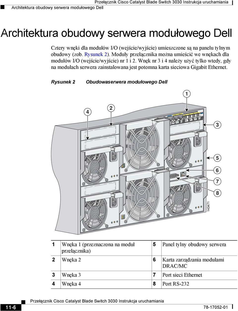 Wnęk nr 3 i 4 należy użyć tylko wtedy, gdy na modułach serwera zainstalowana jest potomna karta sieciowa Gigabit Ethernet.