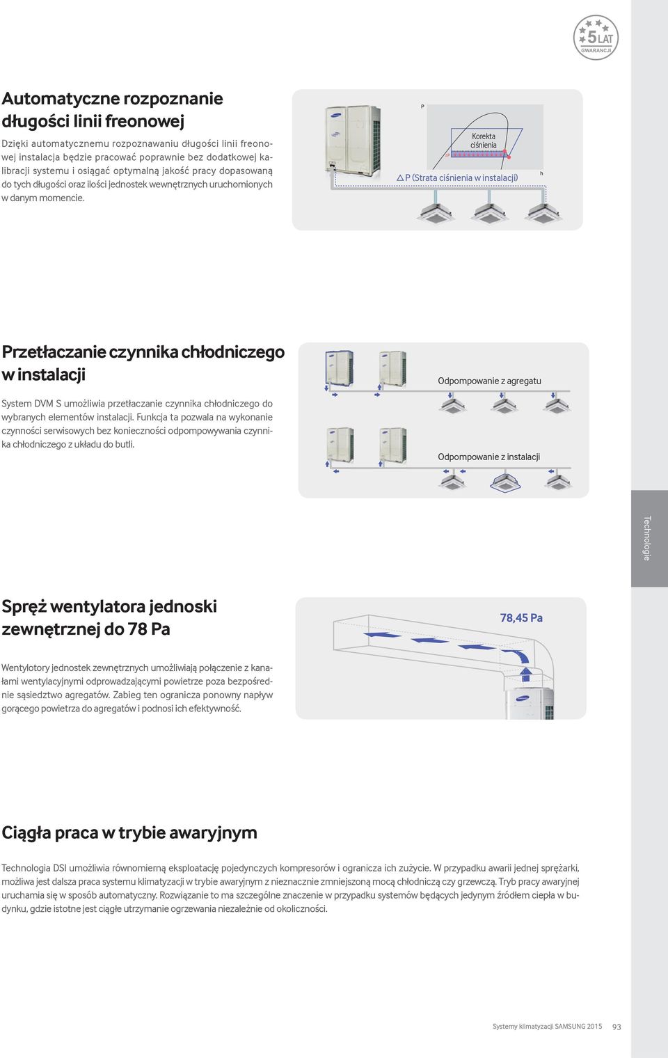 Korekta ciśnienia P (Strata ciśnienia w instalacji) Przetłaczanie czynnika chłodniczego w instalacji System DVM S umożliwia przetłaczanie czynnika chłodniczego do wybranych elementów instalacji.