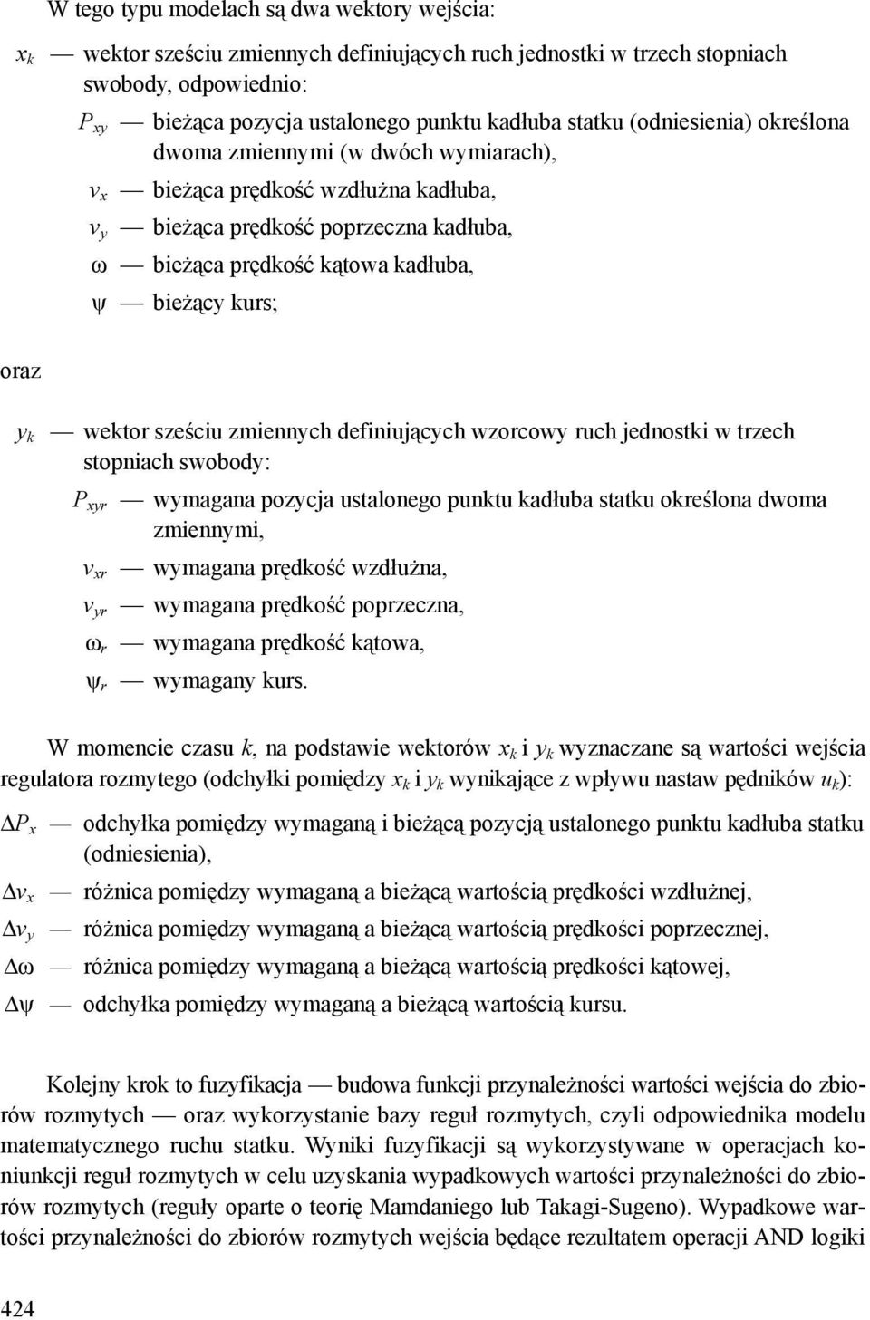 k wektor sześciu zmiennych definiujących wzorcowy ruch jednostki w trzech stopniach swobody: P xyr wymagana pozycja ustalonego punktu kadłuba statku określona dwoma zmiennymi, v xr wymagana prędkość