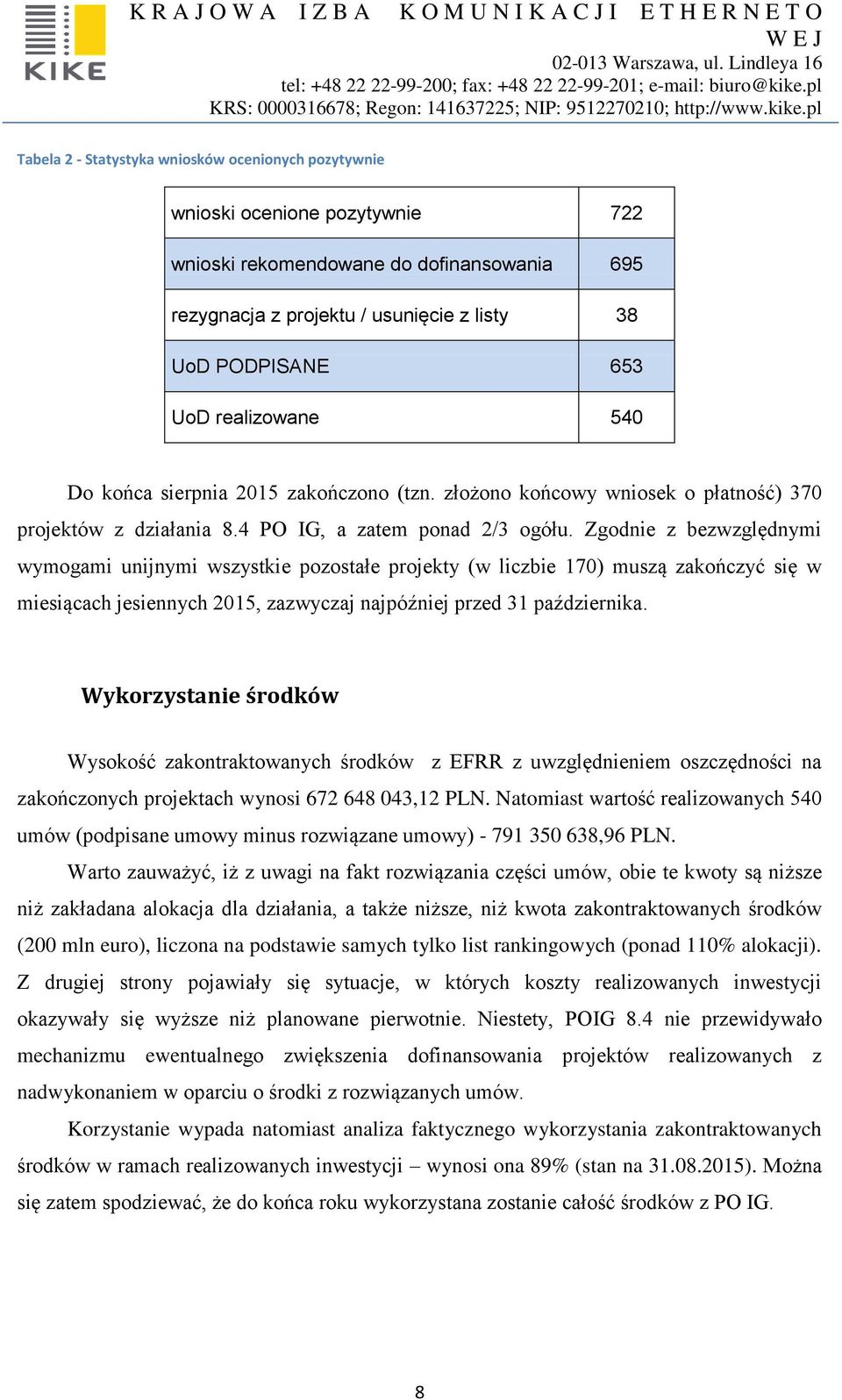 Zgodnie z bezwzględnymi wymogami unijnymi wszystkie pozostałe projekty (w liczbie 170) muszą zakończyć się w miesiącach jesiennych 2015, zazwyczaj najpóźniej przed 31 października.