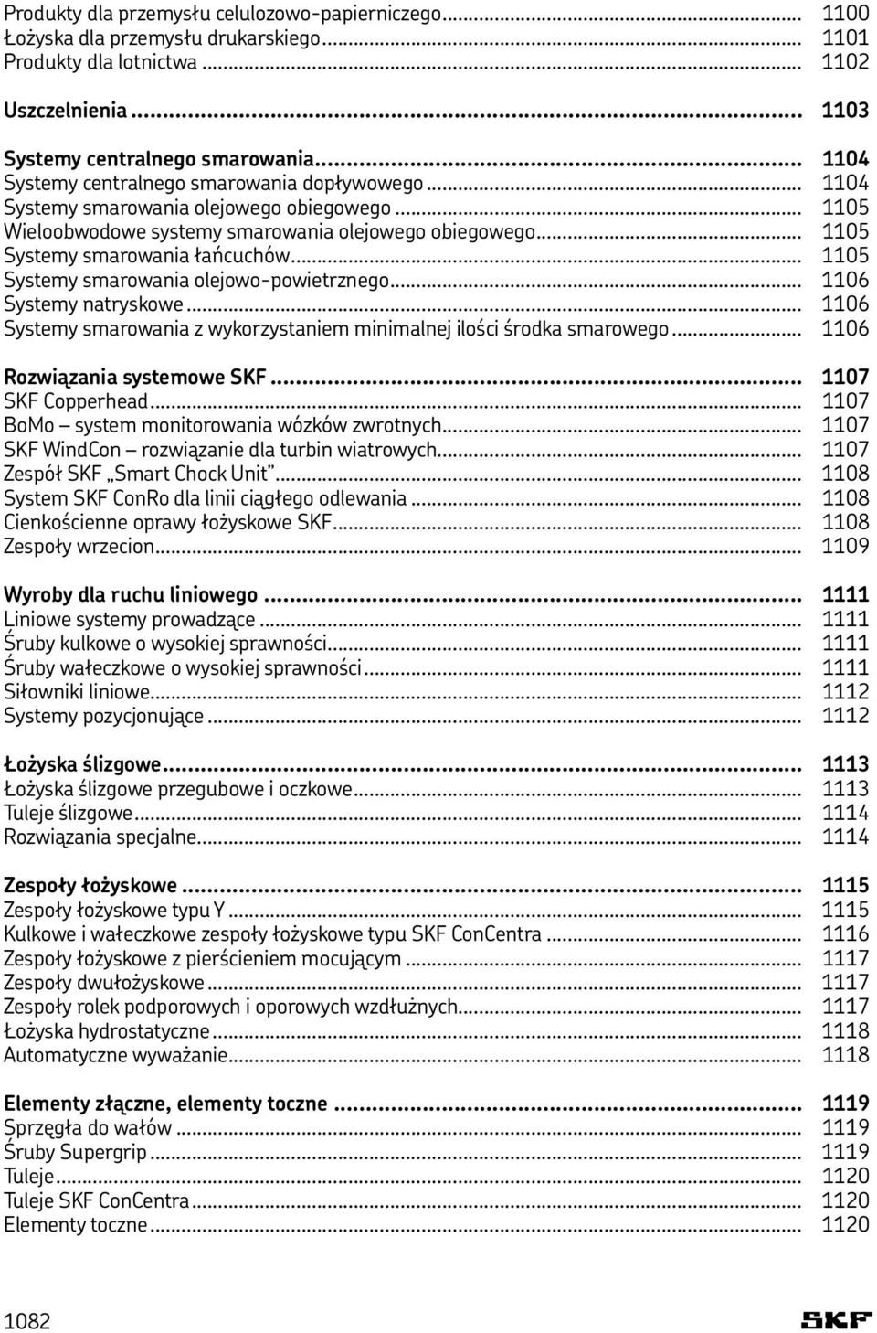 .. 1105 Systemy smarowania olejowo-powietrznego... 1106 Systemy natryskowe... 1106 Systemy smarowania z wykorzystaniem minimalnej ilości środka smarowego... 1106 Rozwiązania systemowe SKF.