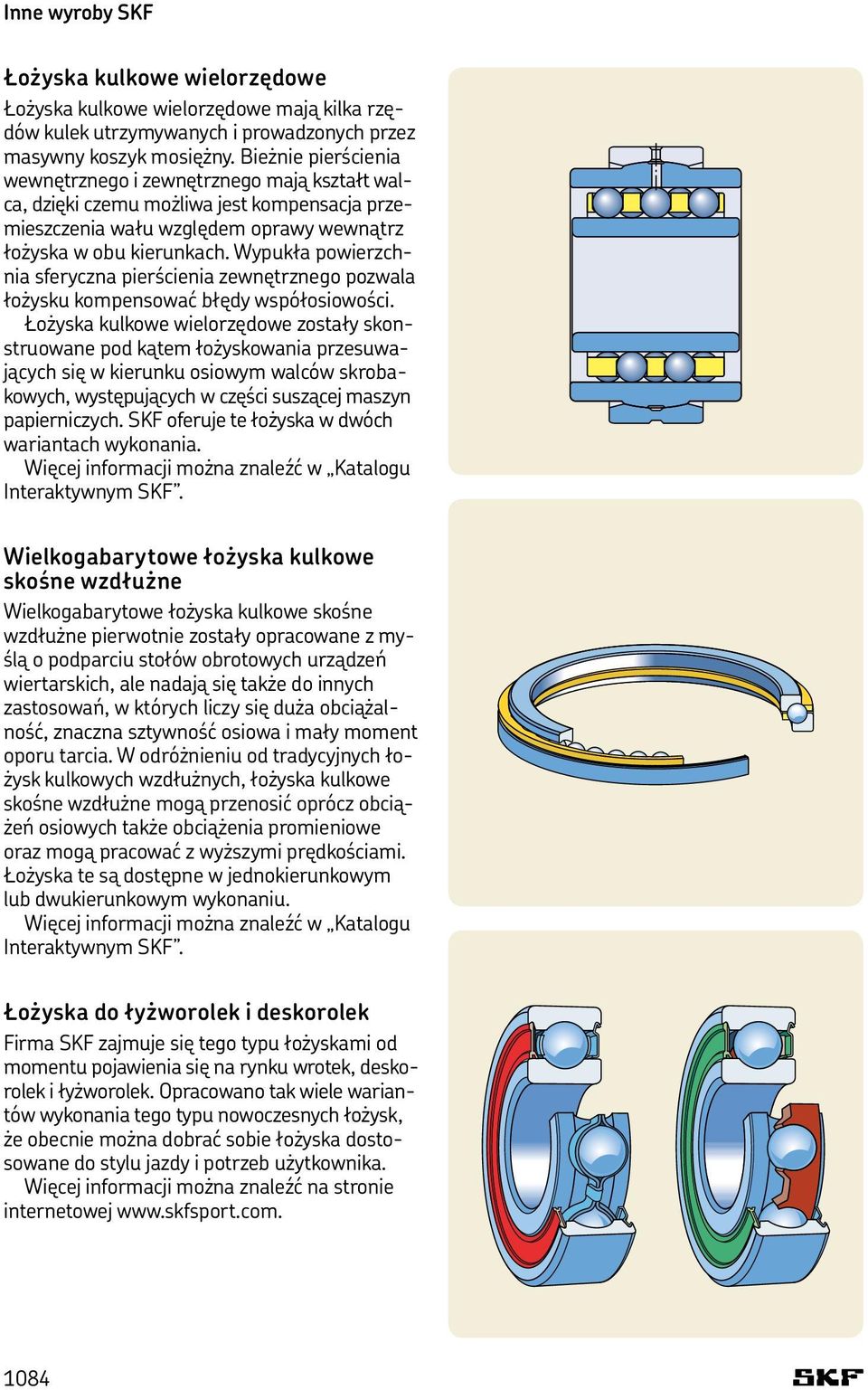 Wypukła powierzchnia sferyczna pierścienia zewnętrznego pozwala łożysku kompensować błędy współosiowości.