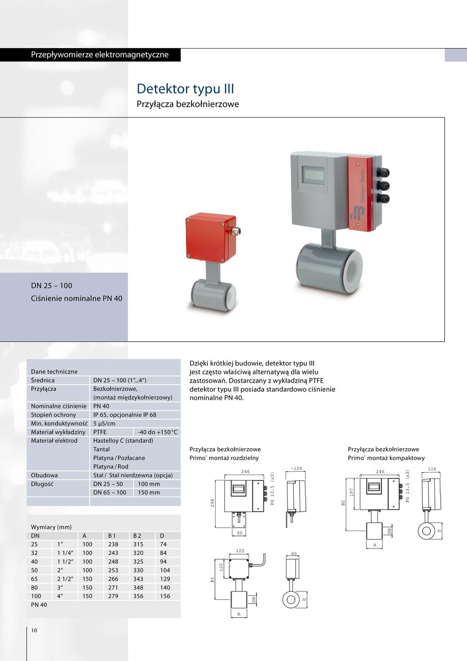 konduktywność 5 µs/cm Materiał wykładziny PTFE -40 do +150 C Materiał elektrod Hastelloy C (standard) Tantal Platyna / Pozłacane Platyna / Rod Obudowa Stal / Stal nierdzewna (opcja) Długość DN 25 50