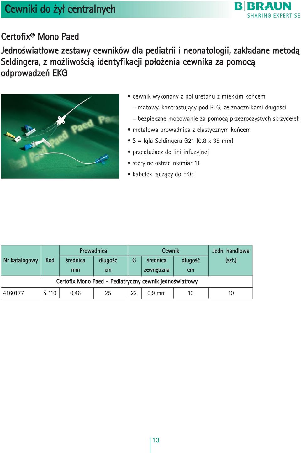 metalowa prowadnica z elastycznym koƒcem S = Ig a Seldingera G21 (0.8 x 38 mm) przed u acz do lini infuzyjnej sterylne ostrze rozmiar 11 kabelek àczàcy do EKG Prowadnica Cewnik Jedn.