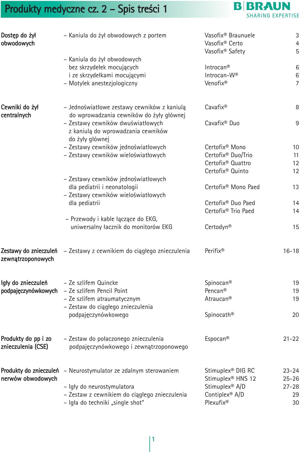 kami mocujàcymi Introcan-W 6 Motylek anestezjologiczny Venofix 7 Cewniki do y JednoÊwiat owe zestawy cewników z kaniulà Cavafix 8 centralnych do wprowadzania cewników do y y g ównej Zestawy cewników