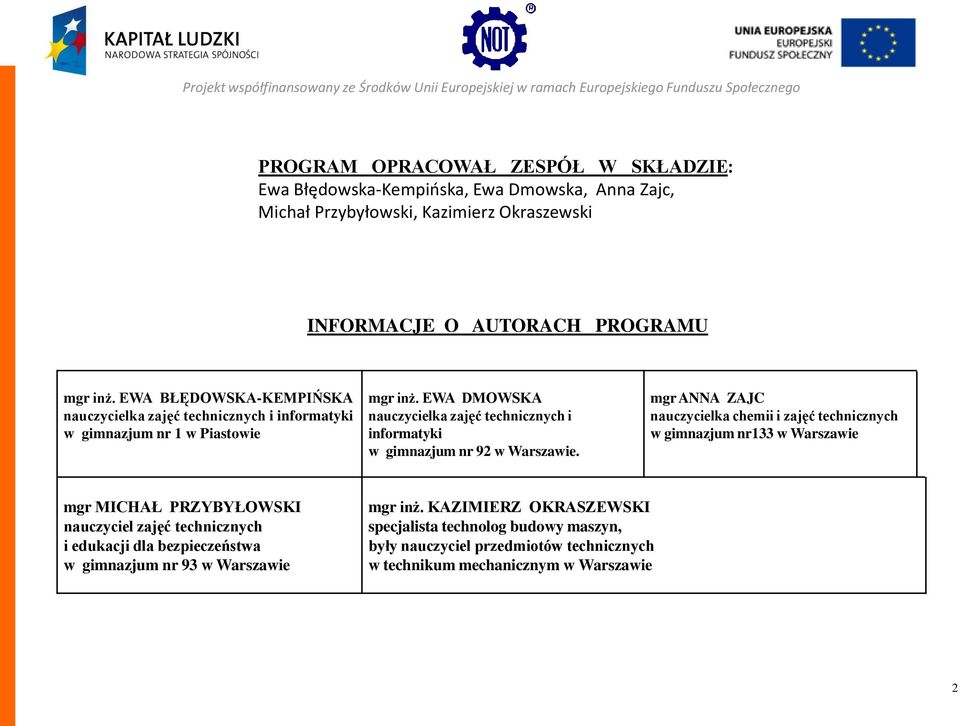 EWA DMOWSKA nauczycielka zajęć technicznych i informatyki w gimnazjum nr 92 w Warszawie.