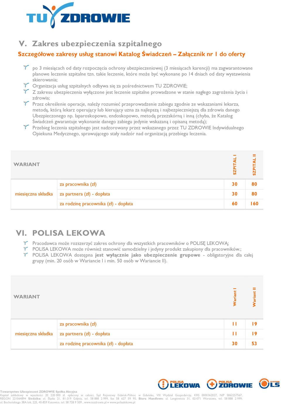 takie leczenie, które może być wykonane po 14 dniach od daty wystawienia skierowania; Organizacja usług szpitalnych odbywa się za pośrednictwem TU ZDROWIE; Z zakresu ubezpieczenia wyłączone jest