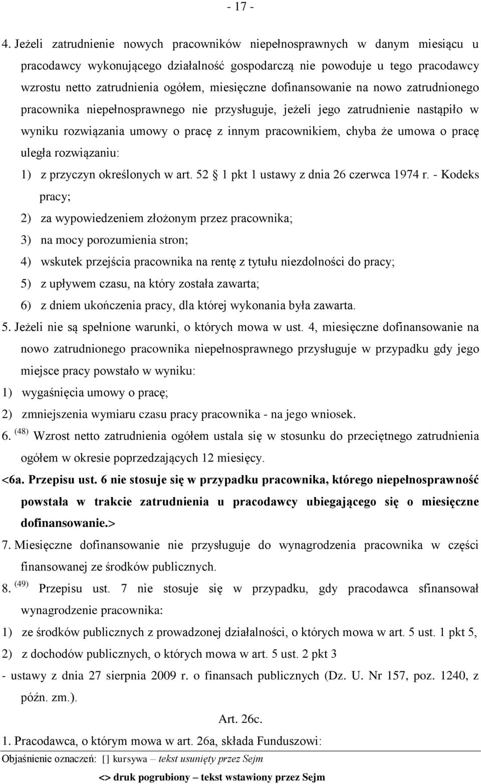 miesięczne dofinansowanie na nowo zatrudnionego pracownika niepełnosprawnego nie przysługuje, jeżeli jego zatrudnienie nastąpiło w wyniku rozwiązania umowy o pracę z innym pracownikiem, chyba że