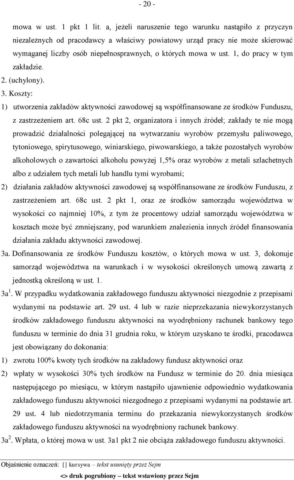 1, do pracy w tym zakładzie. 2. (uchylony). 3. Koszty: 1) utworzenia zakładów aktywności zawodowej są współfinansowane ze środków Funduszu, z zastrzeżeniem art. 68c ust.