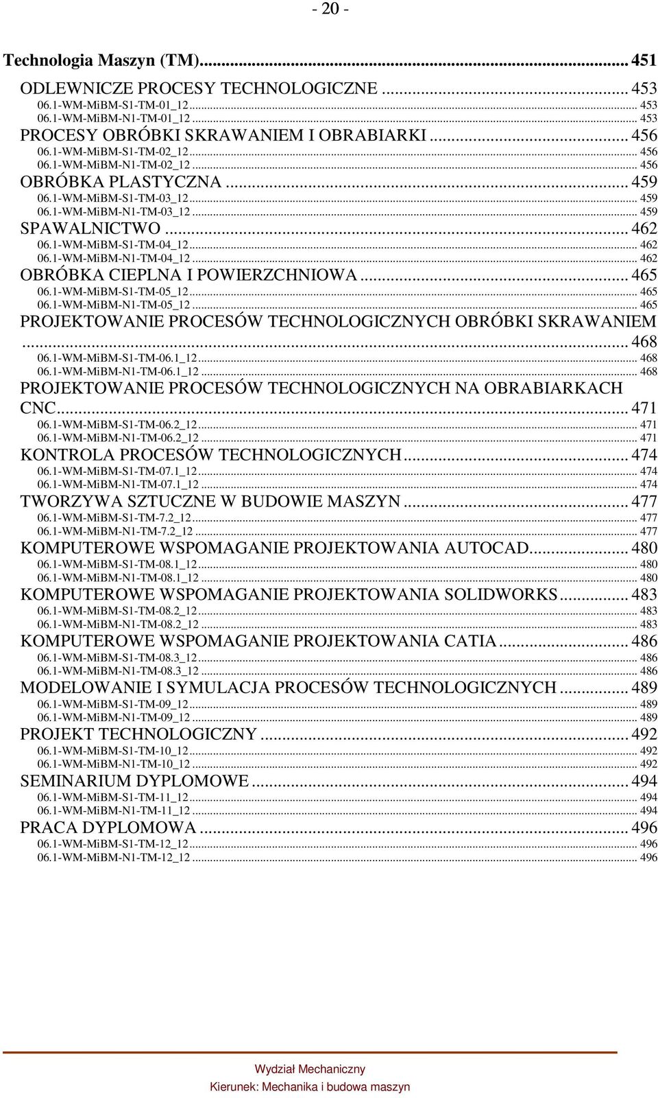 .. 462 06.1-WM-MiBM-N1-TM-04_12... 462 OBRÓBKA CIEPLNA I POWIERZCHNIOWA... 465 06.1-WM-MiBM-S1-TM-05_12... 465 06.1-WM-MiBM-N1-TM-05_12... 465 PROJEKTOWANIE PROCESÓW TECHNOLOGICZNYCH OBRÓBKI SKRAWANIEM.