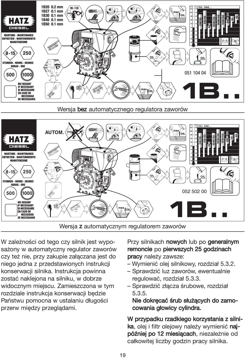 . W zależności od tego czy silnik jest wyposażony w automatyczny regulator zaworów czy też nie, przy zakupie załączana jest do niego jedna z przedstawionych instrukcji konserwacji silnika.