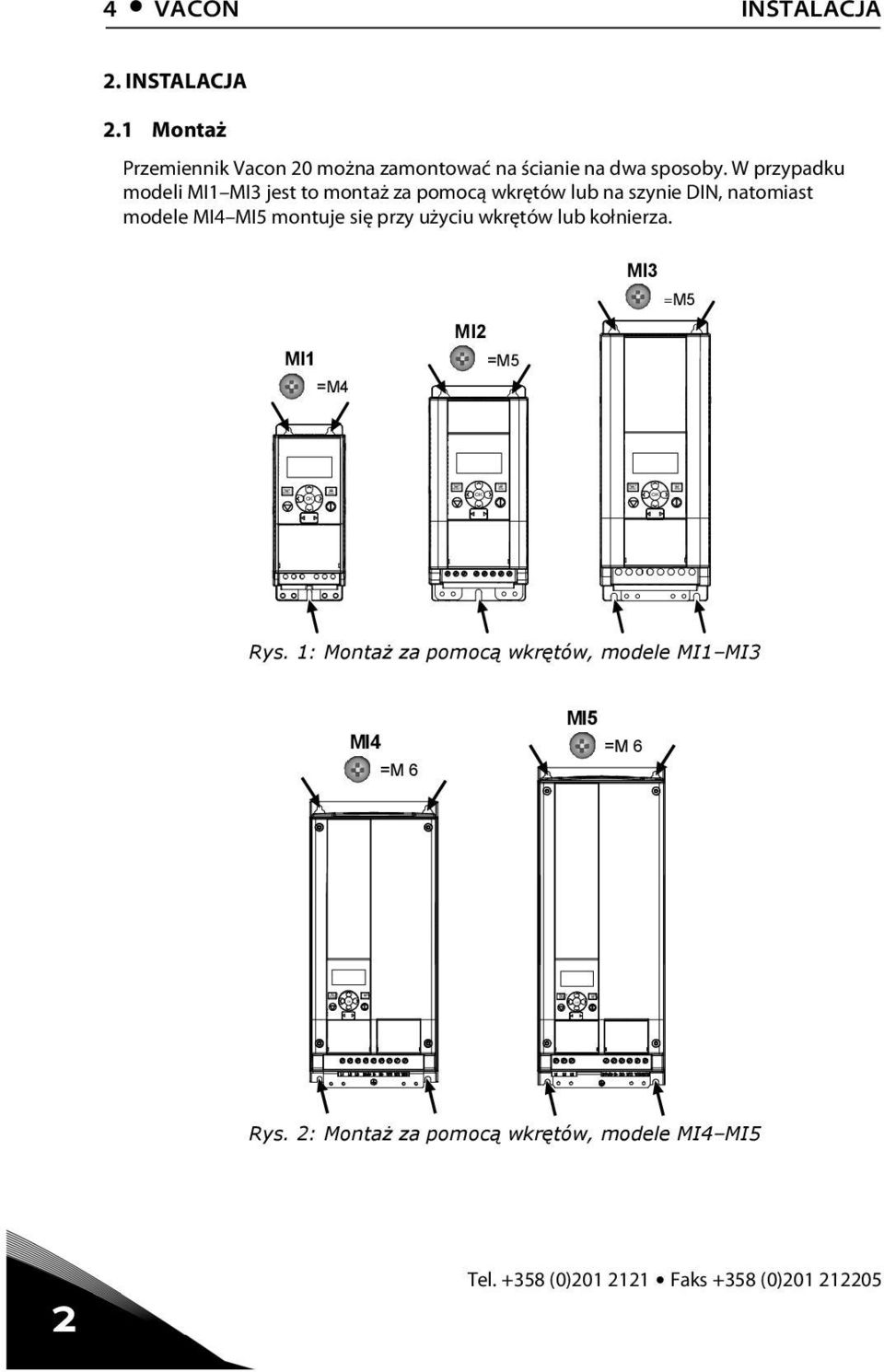 W przypadku modeli MI1 MI3 jest to montaż za pomocą wkrętów lub na szynie DIN, natomiast modele MI4 MI montuje się przy użyciu wkrętów