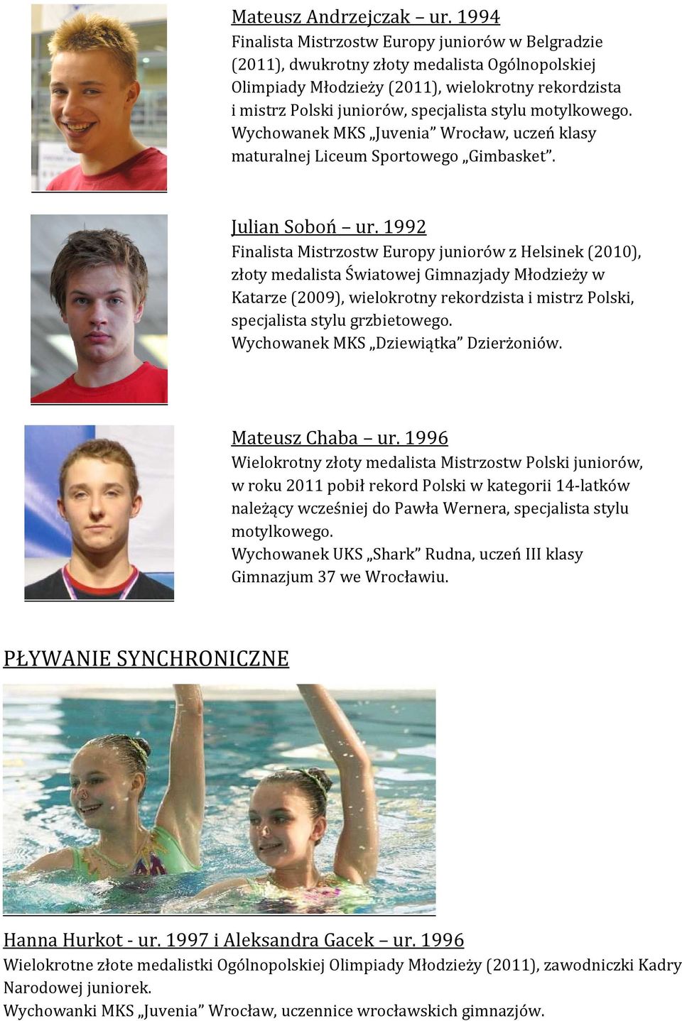 motylkowego. Wychowanek MKS Juvenia Wrocław, uczeń klasy maturalnej Liceum Sportowego Gimbasket. Julian Soboń ur.