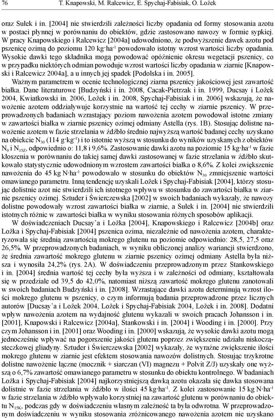 W pracy Knapowskiego i Ralcewicz [24a] udowodniono, że podwyższenie dawek azotu pod pszenicę ozimą do poziomu 12 kg ha -1 powodowało istotny wzrost wartości liczby opadania.