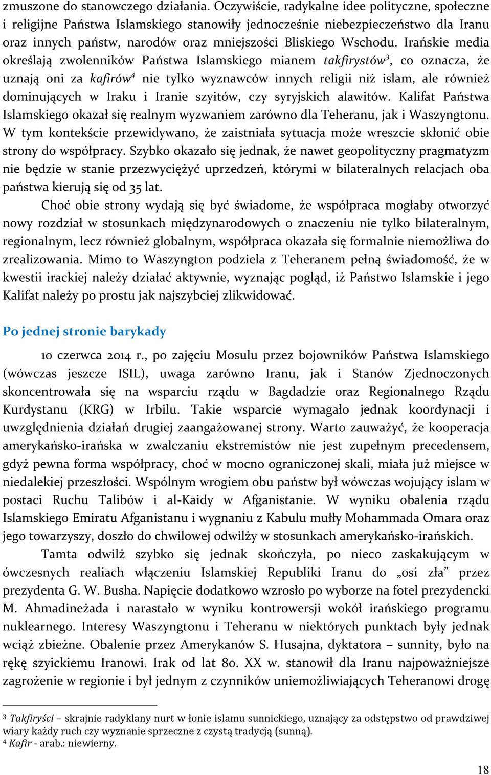 Irańskie media określają zwolenników Państwa Islamskiego mianem takfirystów 3, co oznacza, że uznają oni za kafirów 4 nie tylko wyznawców innych religii niż islam, ale również dominujących w Iraku i