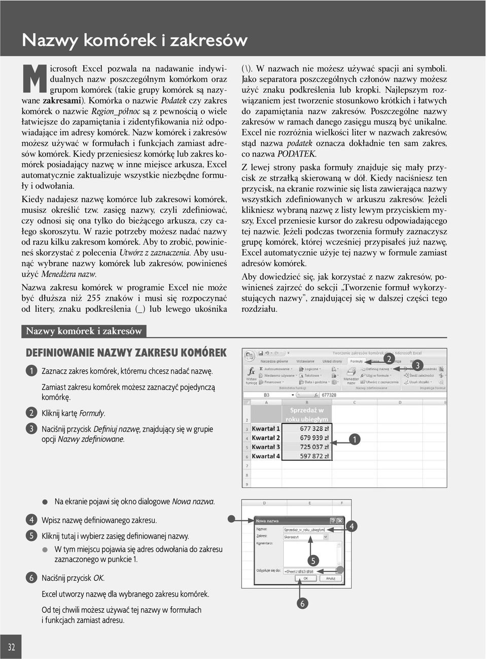 Nazw komórek i zakresów możesz używać w formułach i funkcjach zamiast adresów komórek.