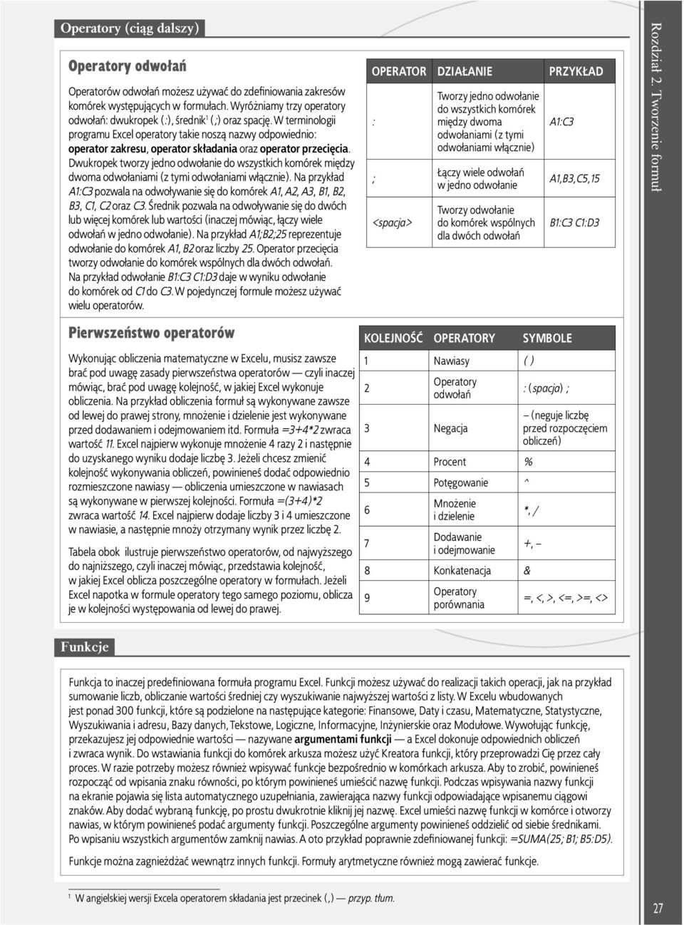 W terminologii programu Excel operatory takie noszą nazwy odpowiednio: operator zakresu, operator składania oraz operator przecięcia.