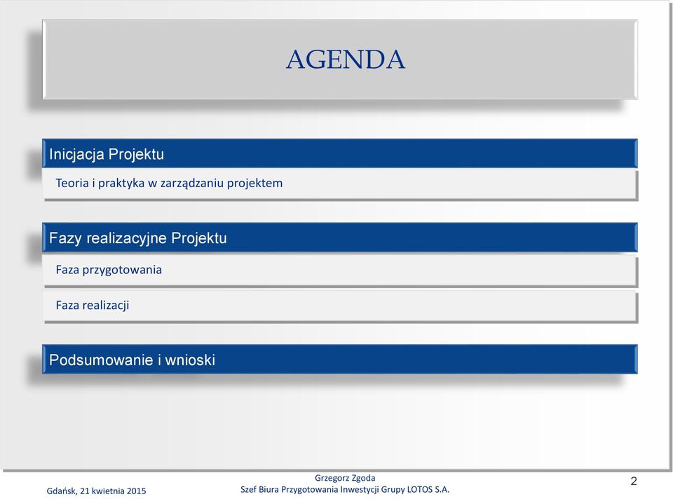 realizacyjne Projektu Faza przygotowania