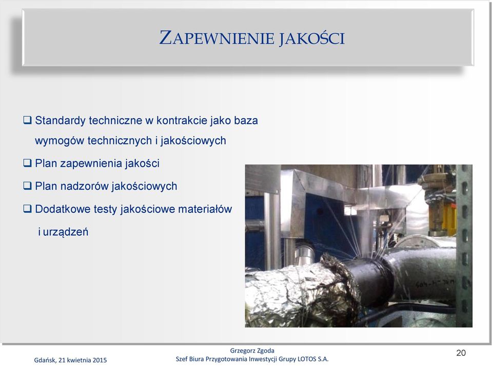 jakościowych Plan zapewnienia jakości Plan