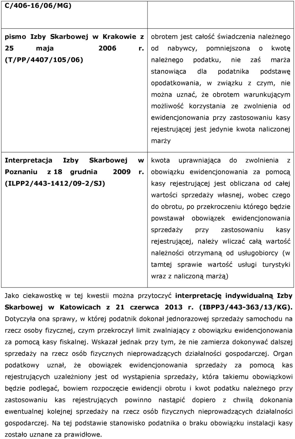 można uznać, że obrotem warunkującym możliwość korzystania ze zwolnienia od ewidencjonowania przy zastosowaniu kasy rejestrującej jest jedynie kwota naliczonej marży Interpretacja Izby Skarbowej w