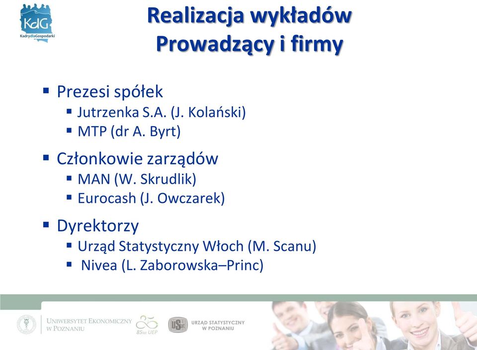 Owczarek) Realizacja wykładów Prowadzący i firmy