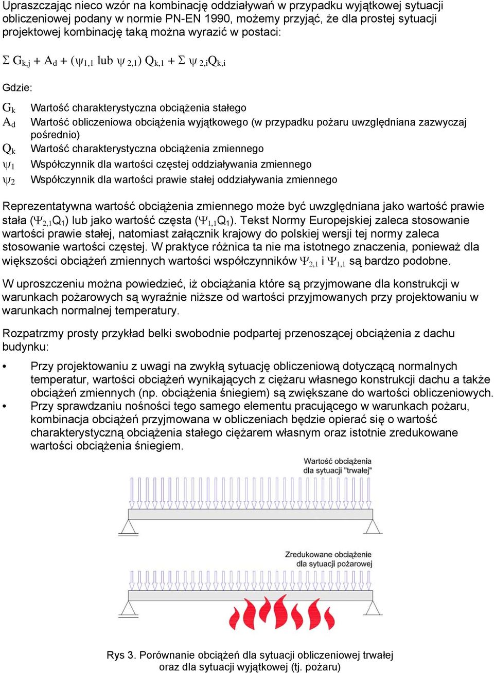 przypadku pożaru uwzględniana zazwyczaj pośrednio) Wartość charakterystyczna obciążenia zmiennego Współczynnik dla wartości częstej oddziaływania zmiennego Współczynnik dla wartości prawie stałej