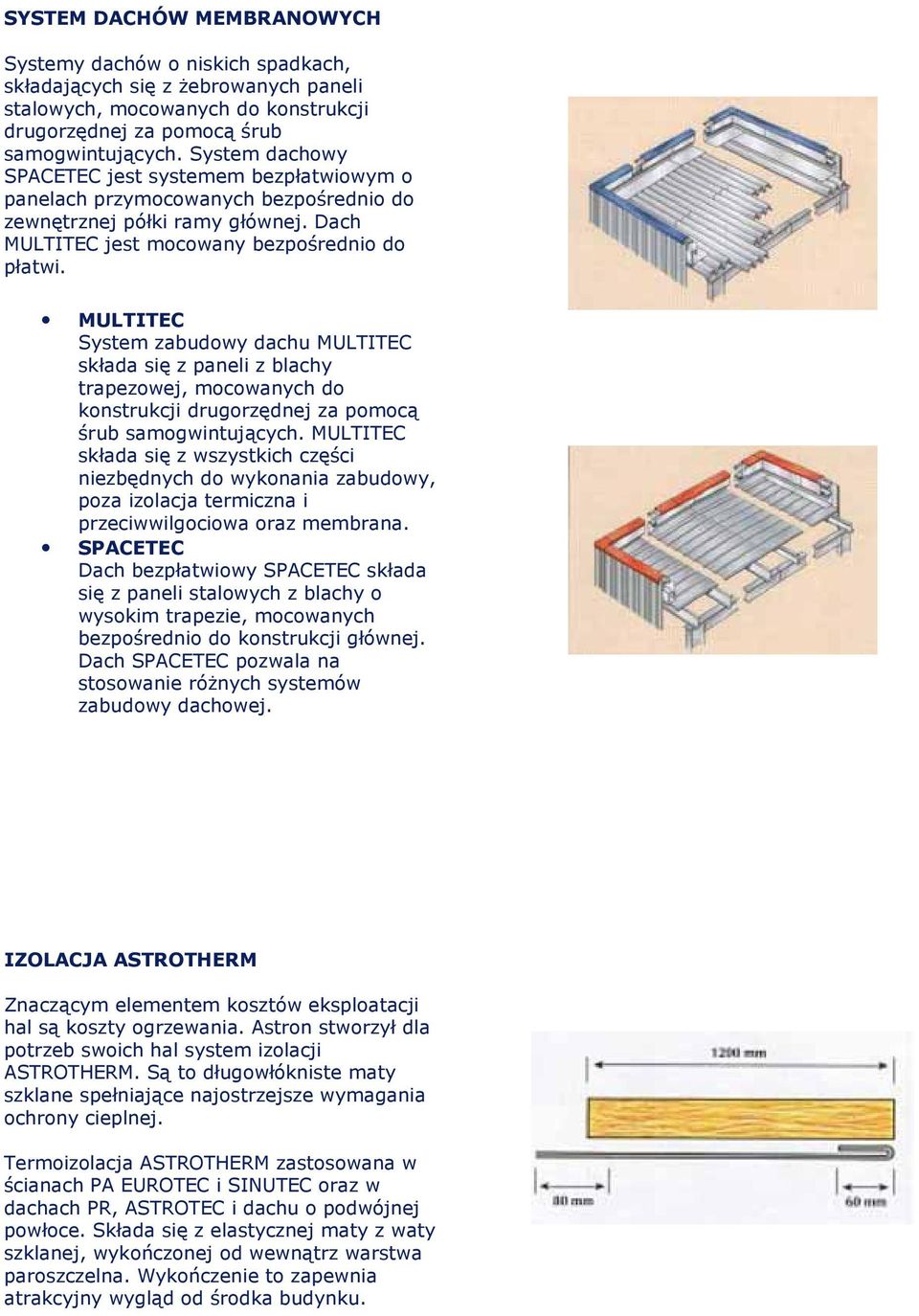 MULTITEC System zabudowy dachu MULTITEC składa się z paneli z blachy trapezowej, mocowanych do konstrukcji drugorzędnej za pomocą śrub samogwintujących.