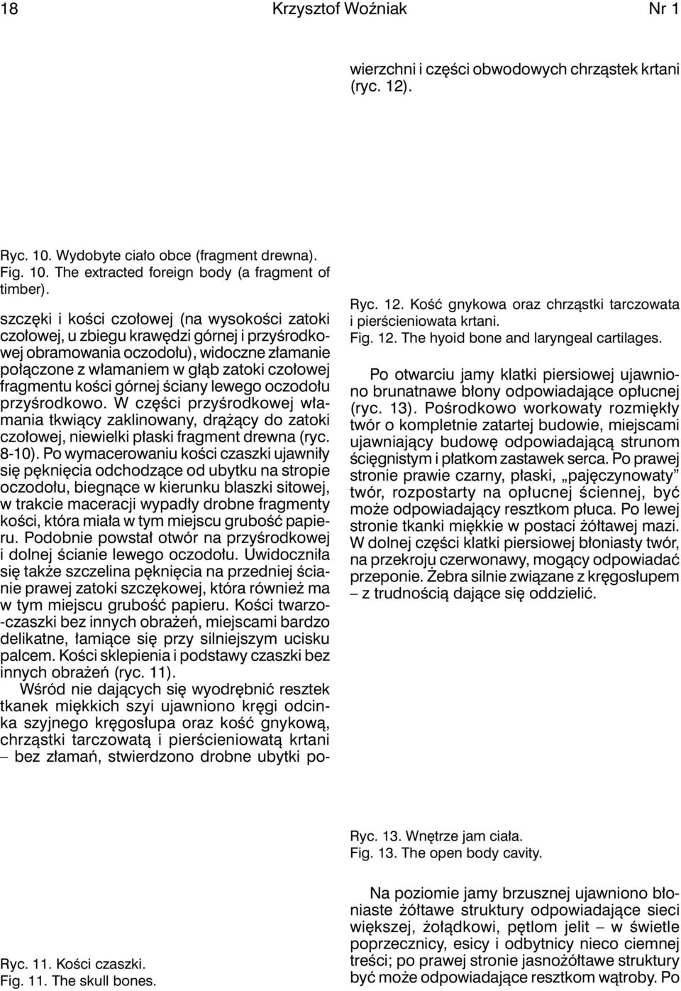 Po wymacerowaniu kości czaszki ujawniły się pęknięcia odchodzące od ubytku na stropie oczodołu, biegnące w kierunku blaszki sitowej, w trakcie maceracji wypadły drobne fragmenty kości, która miała w