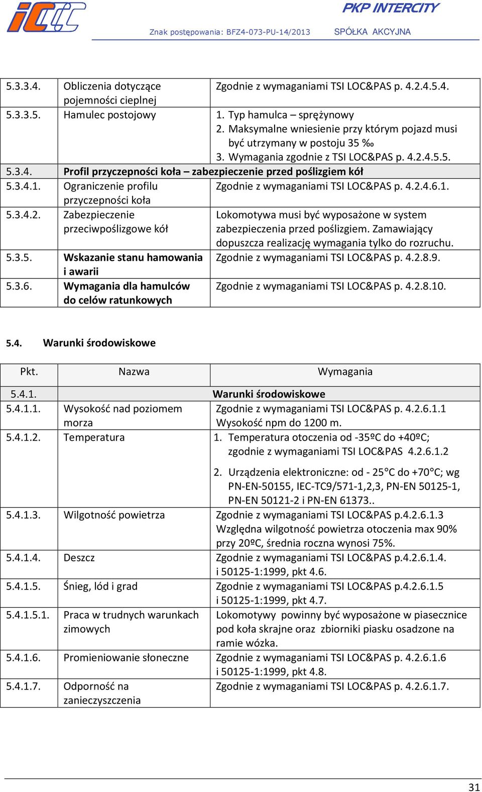 Ograniczenie profilu Zgodnie z wymaganiami TSI LOC&PAS p. 4.2.4.6.1. przyczepności koła 5.3.4.2. Zabezpieczenie przeciwpoślizgowe kół Lokomotywa musi być wyposażone w system zabezpieczenia przed poślizgiem.