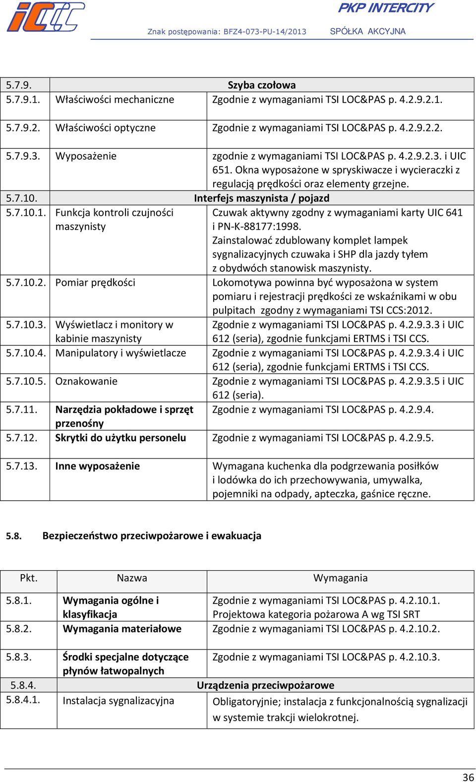 Interfejs maszynista / pojazd 5.7.10.1. Funkcja kontroli czujności maszynisty Czuwak aktywny zgodny z wymaganiami karty UIC 641 i PN-K-88177:1998.