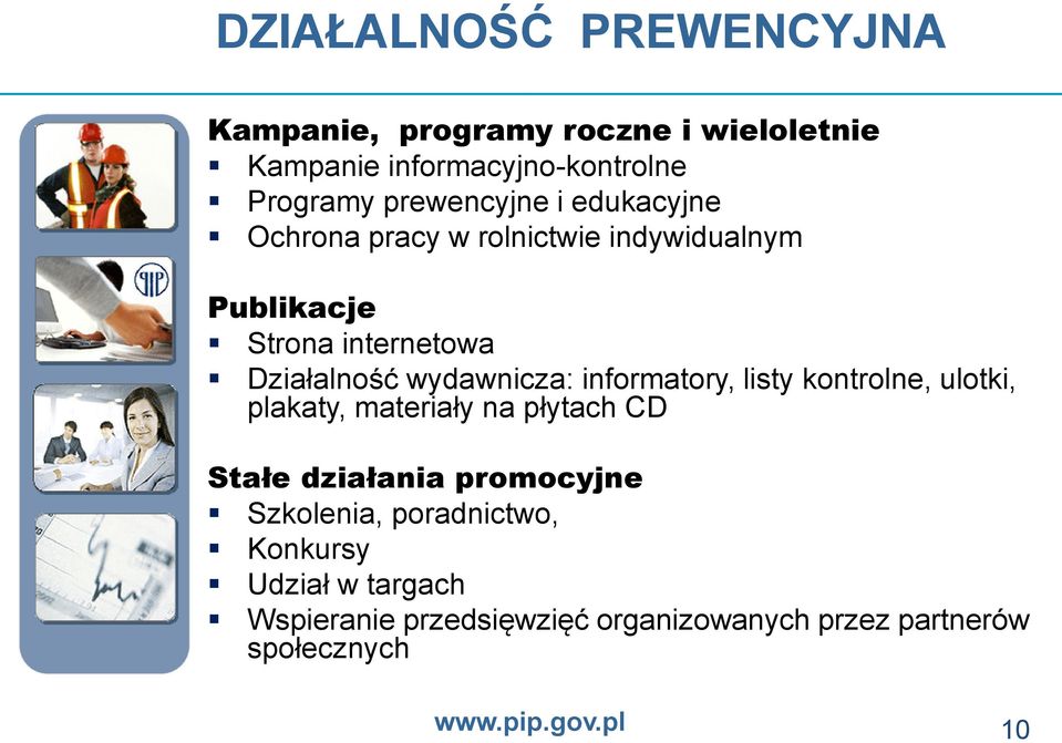 wydawnicza: informatory, listy kontrolne, ulotki, plakaty, materiały na płytach CD Stałe działania promocyjne