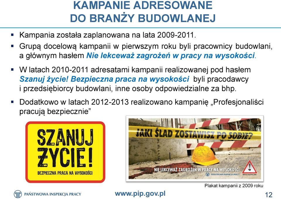 W latach 2010-2011 adresatami kampanii realizowanej pod hasłem Szanuj życie!