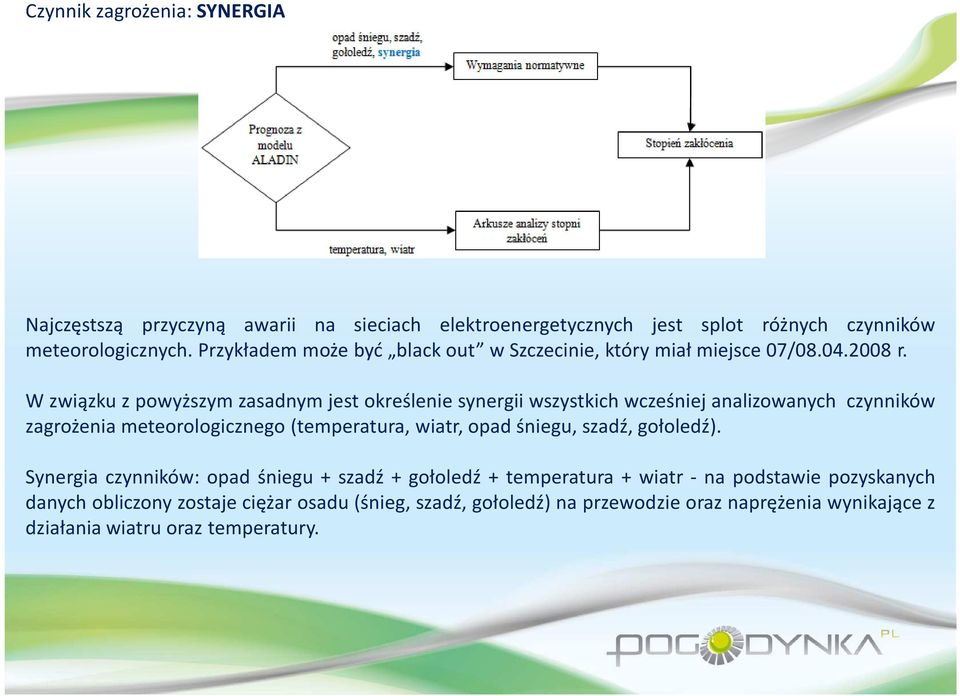 W związku z powyższym zasadnym jest określenie synergii wszystkich wcześniej analizowanych czynników zagrożenia meteorologicznego (temperatura, wiatr, opad