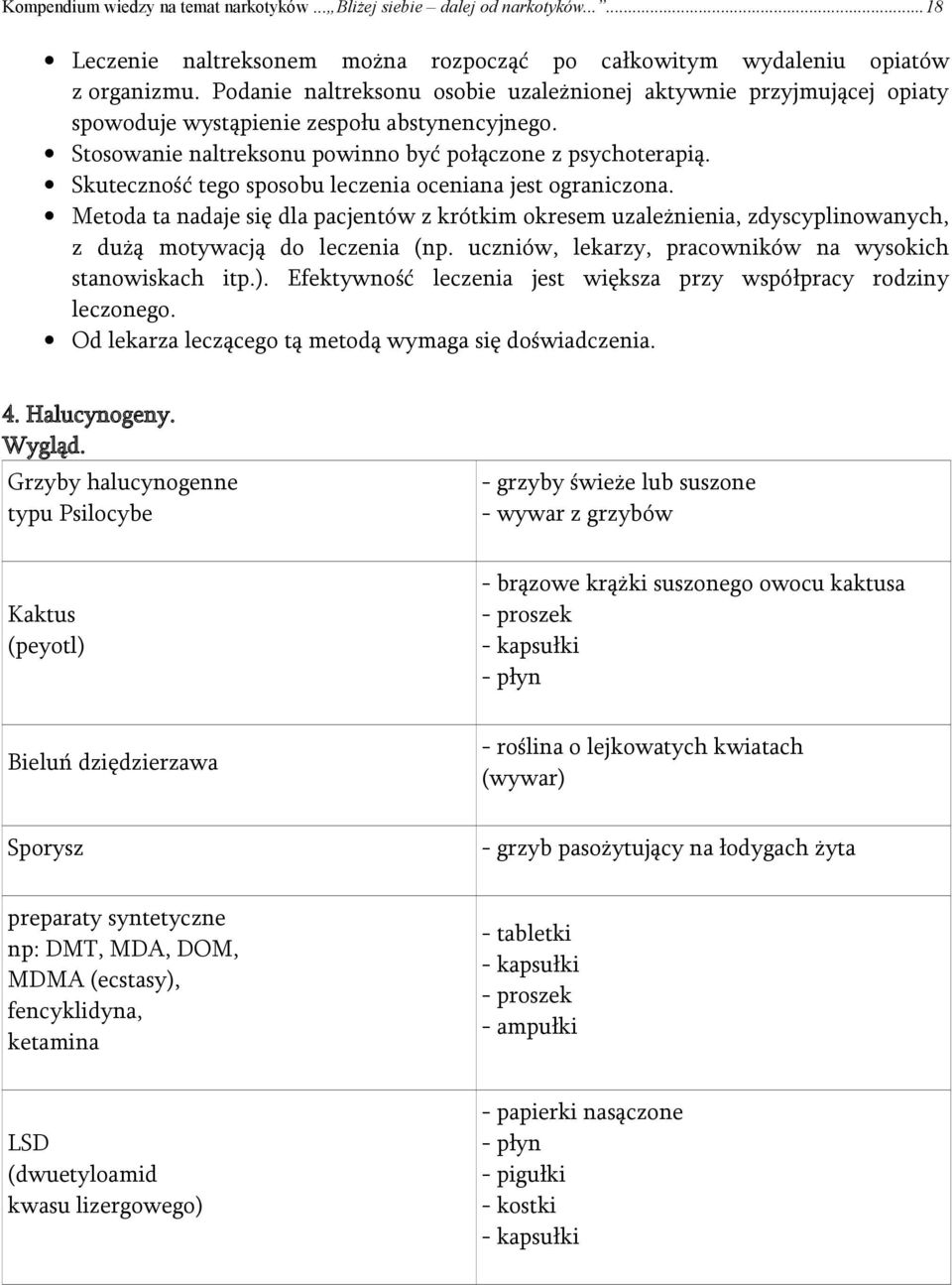 Skuteczność tego sposobu leczenia oceniana jest ograniczona. Metoda ta nadaje się dla pacjentów z krótkim okresem uzależnienia, zdyscyplinowanych, z dużą motywacją do leczenia (np.