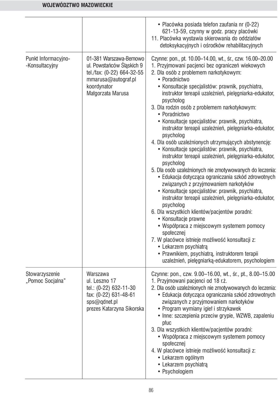 Dla osób z problemem narkotykowym: mmarusa@autograf.