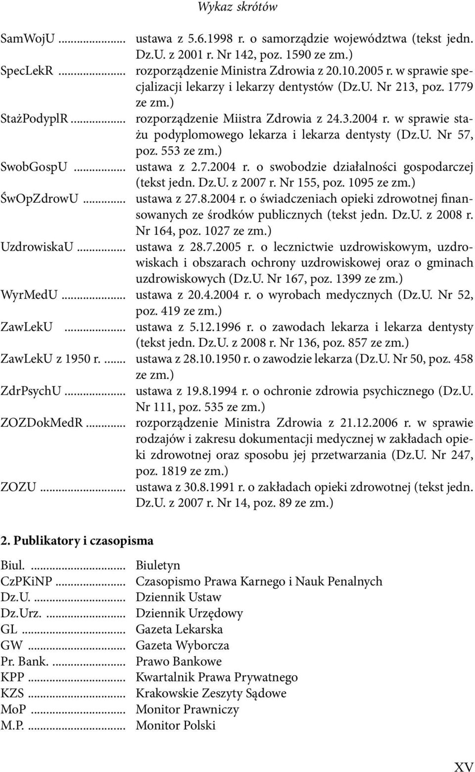 w sprawie stażu podyplomowego lekarza i lekarza dentysty (Dz.U. Nr 57, poz. 553 ze zm.) SwobGospU... ustawa z 2.7.2004 r. o swobodzie działalności gospodarczej (tekst jedn. Dz.U. z 2007 r.