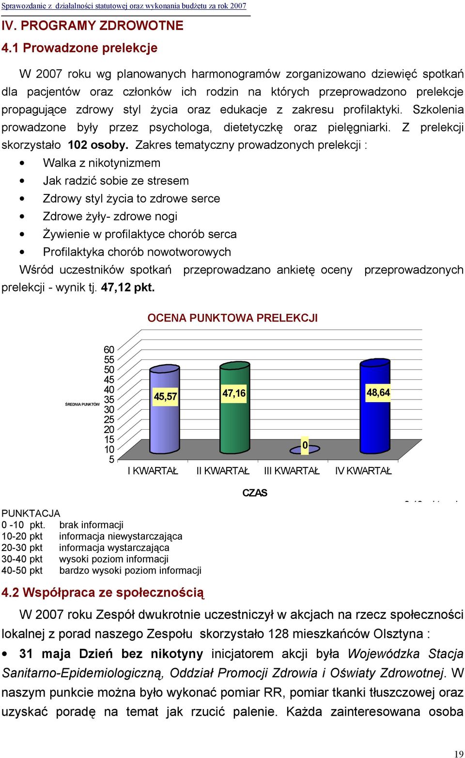 oraz edukacje z zakresu profilaktyki. Szkolenia prowadzone były przez psychologa, dietetyczkę oraz pielęgniarki. Z prelekcji skorzystało 102 osoby.