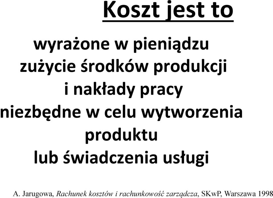 wytworzenia produktu lub świadczenia usługi A.