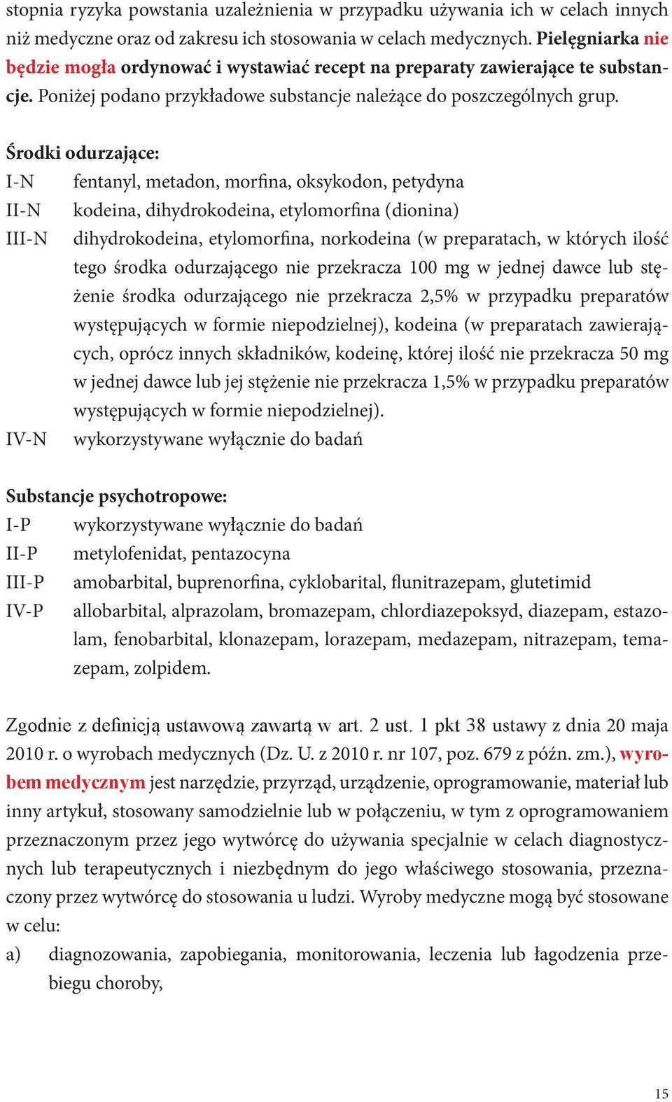 Środki odurzające: I-N fentanyl, metadon, morfina, oksykodon, petydyna II-N kodeina, dihydrokodeina, etylomorfina (dionina) III-N dihydrokodeina, etylomorfina, norkodeina (w preparatach, w których