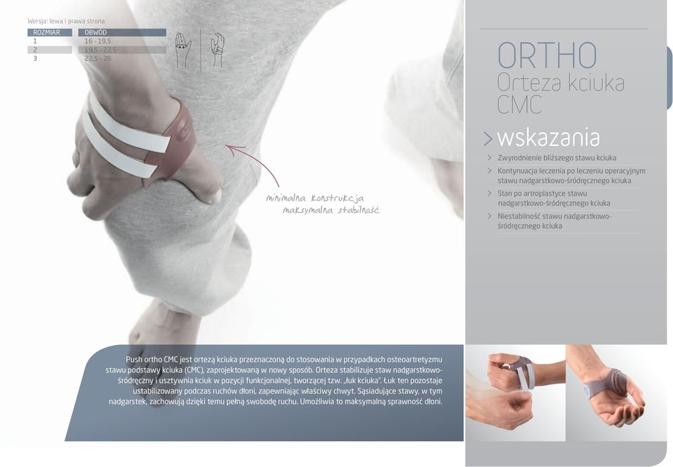 kciuka przeznaczoną do stosowania w przypadkach osteoartretyzmu stawu podstawy kciuka (CMC), zaprojektowaną w nowy sposób.