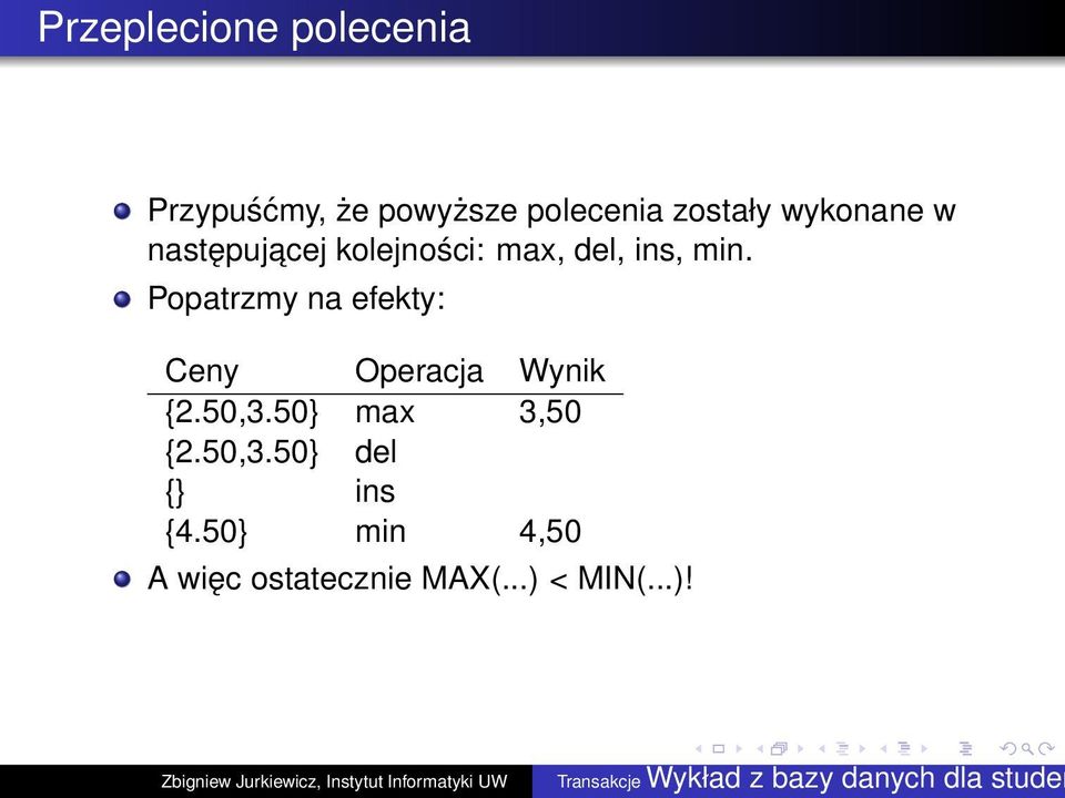 Popatrzmy na efekty: Ceny Operacja Wynik {2.50,3.50} max 3,50 {2.