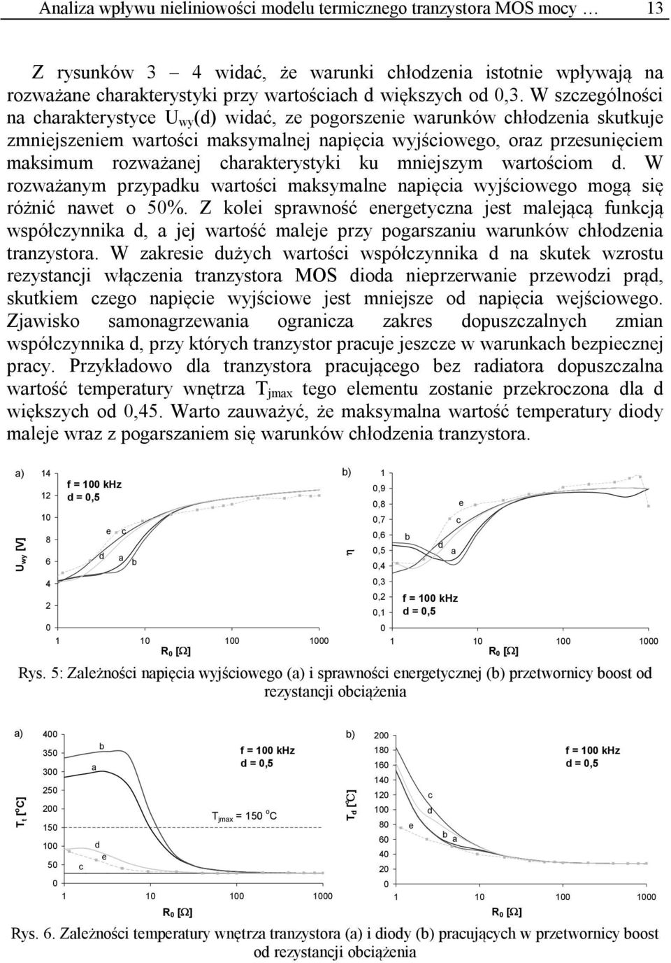 charakterystyki ku mniejszym wartościom d. W rozważanym przypadku wartości maksymalne napięcia wyjściowego mogą się różnić nawet o 50%.