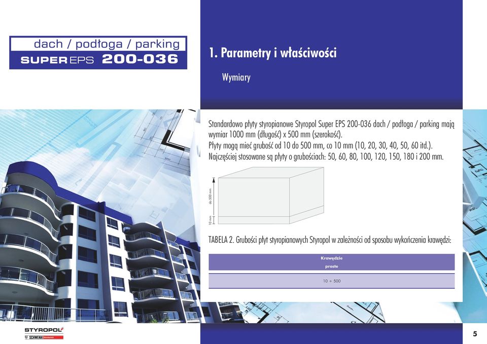 Płyty mogą mieć grubość od 10 do 500 mm, co 10 mm (10, 20, 30, 40, 50, 60 itd.).