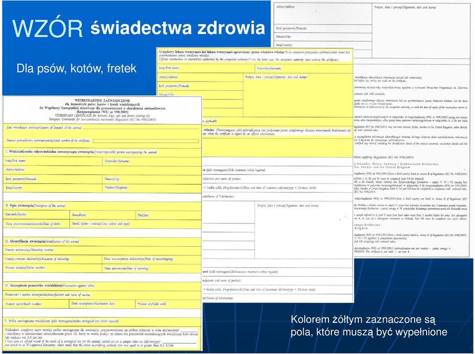 Ŝółtym zaznaczone są pola,