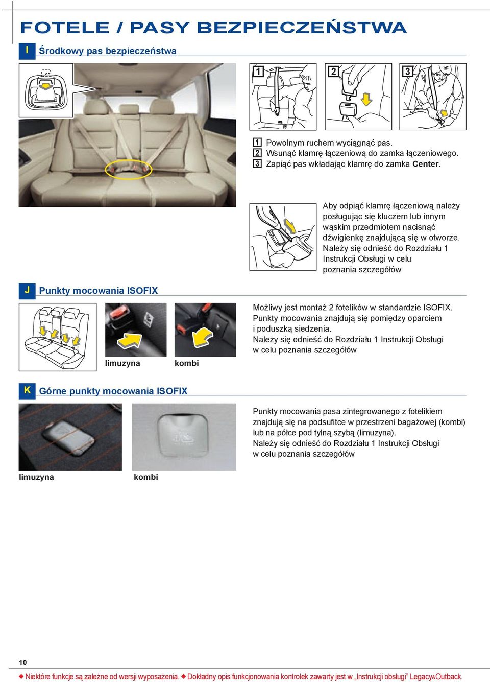 Należy się odnieść do Rozdziału Instrukcji Obsługi w celu poznania szczegółów limuzyna kombi Możliwy jest montaż 2 fotelików w standardzie ISOFIX.